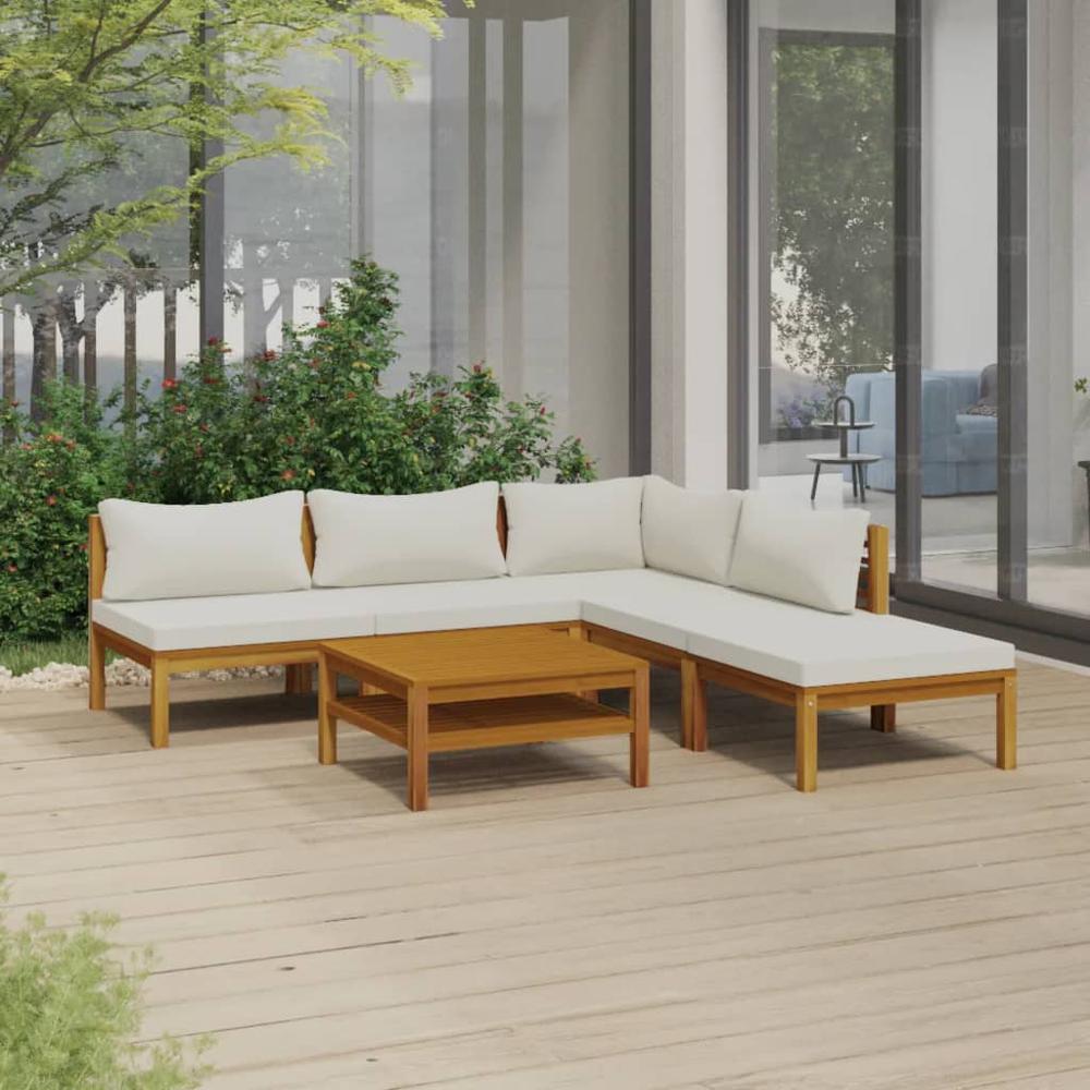 vidaXL 6 Piece Patio Lounge Set with Cream Cushion Solid Acacia Wood, 3086948. Picture 1