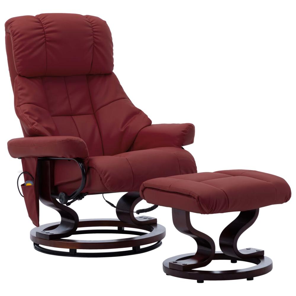 vidaXL Massage Reclining Chair Wine Red Faux Leather and Bentwood. Picture 1