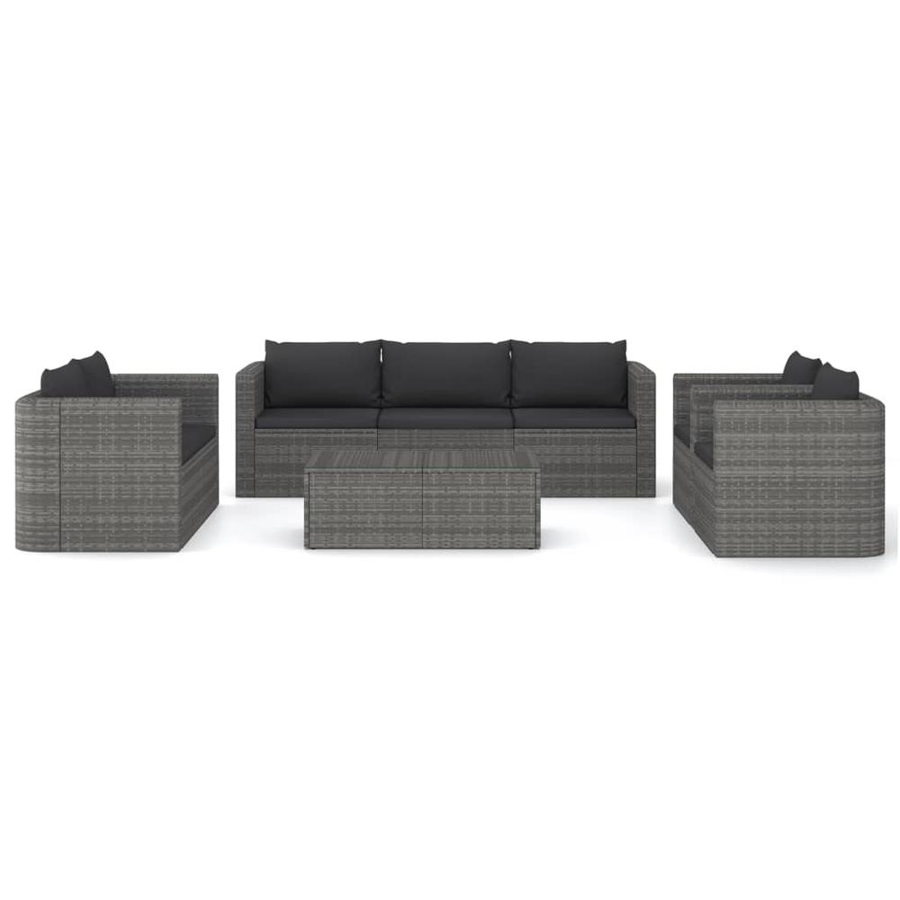 vidaXL 8 Piece Patio Lounge Set with Cushions Poly Rattan Gray, 3059490. Picture 3