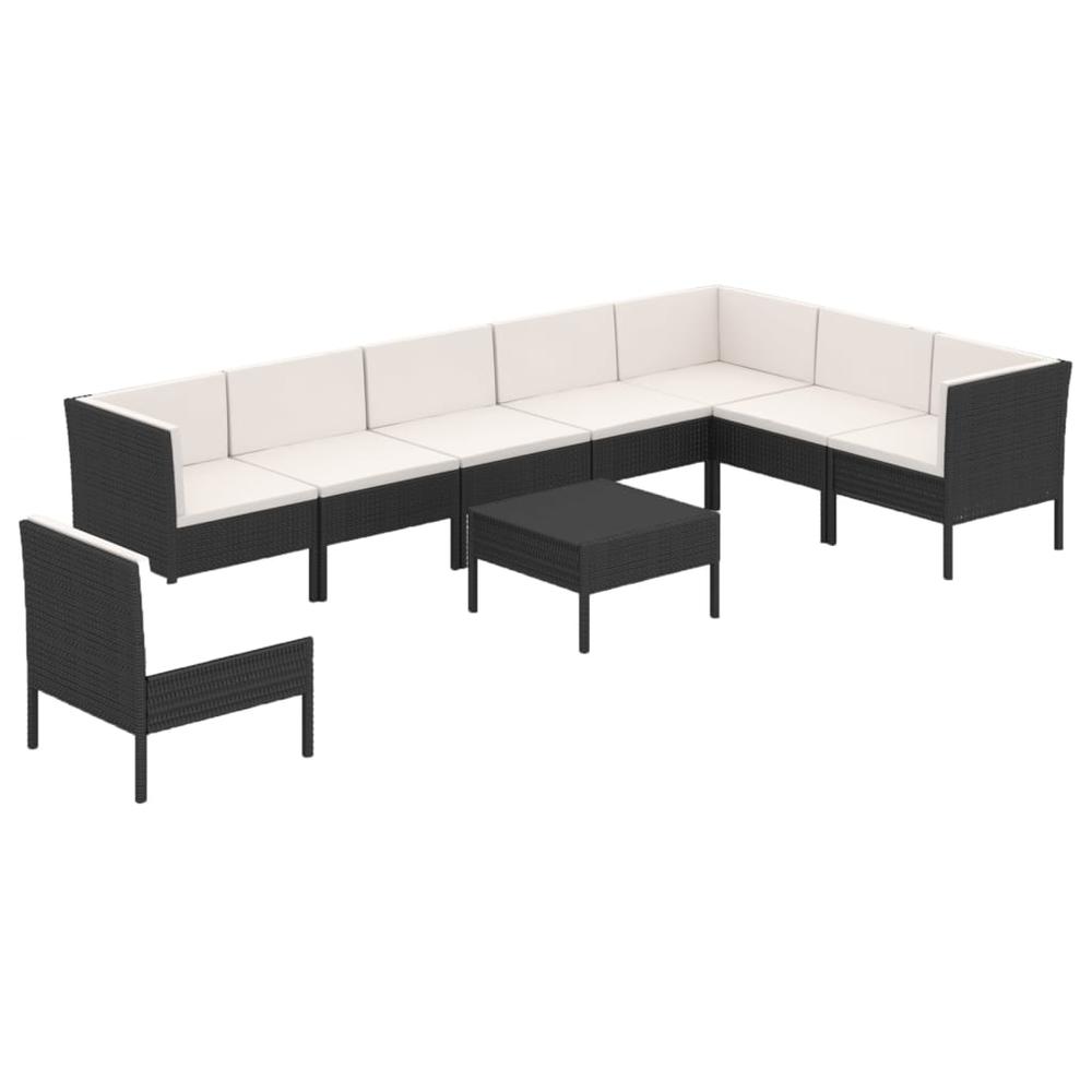 vidaXL 9 Piece Patio Lounge Set with Cushions Poly Rattan Black, 3094444. Picture 2