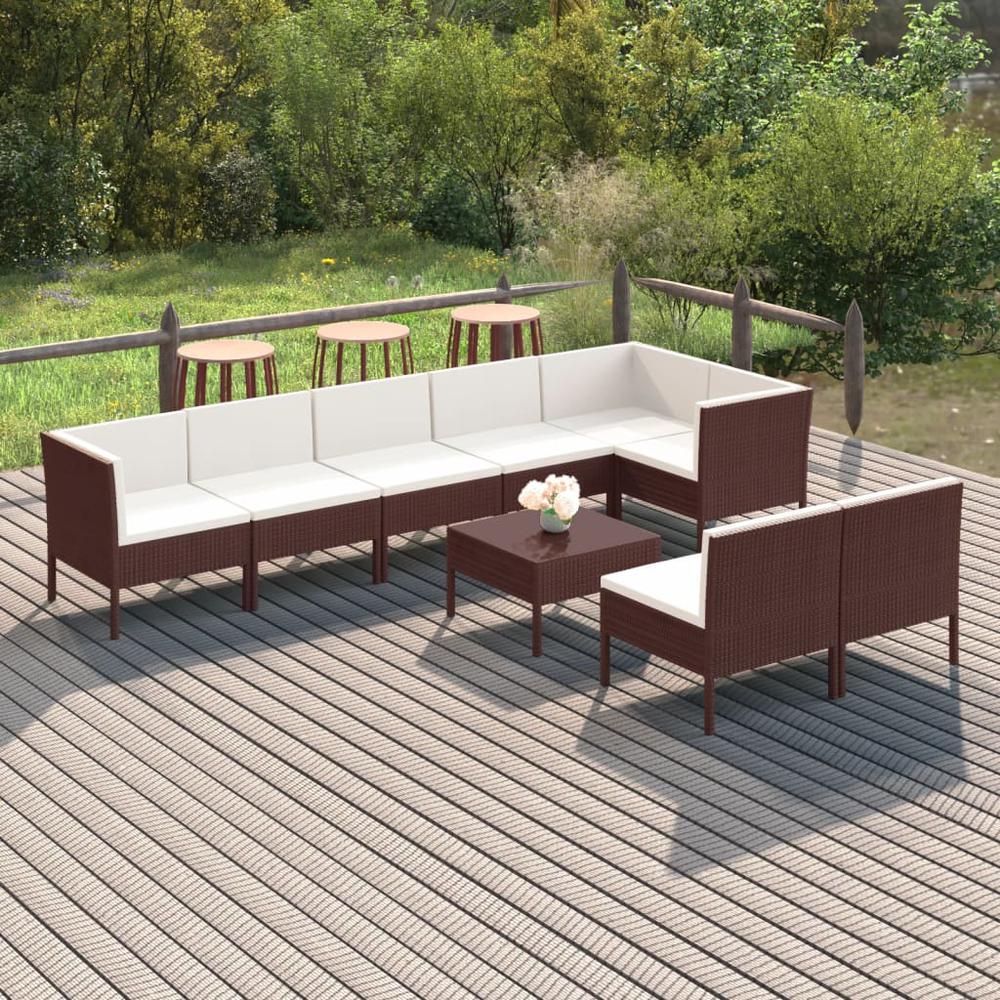 vidaXL 9 Piece Patio Lounge Set with Cushions Poly Rattan Brown, 3094395. Picture 1