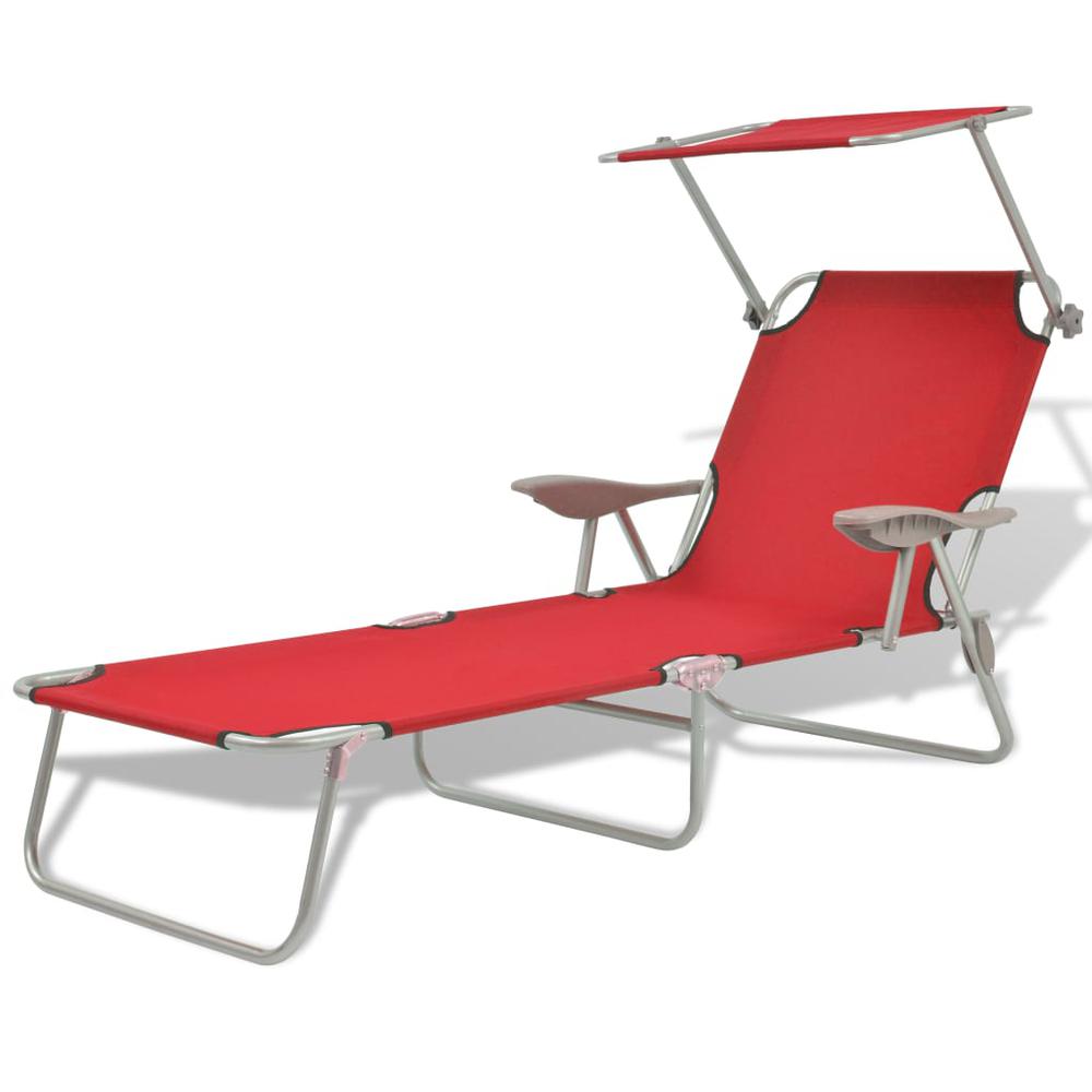 vidaXL Sun Lounger with Canopy Steel Red, 42933. Picture 1