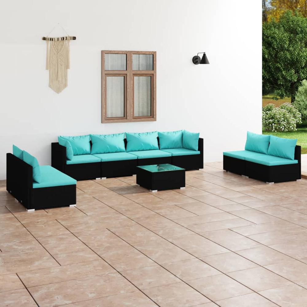 vidaXL 9 Piece Patio Lounge Set with Cushions Poly Rattan Black, 3102257. Picture 1