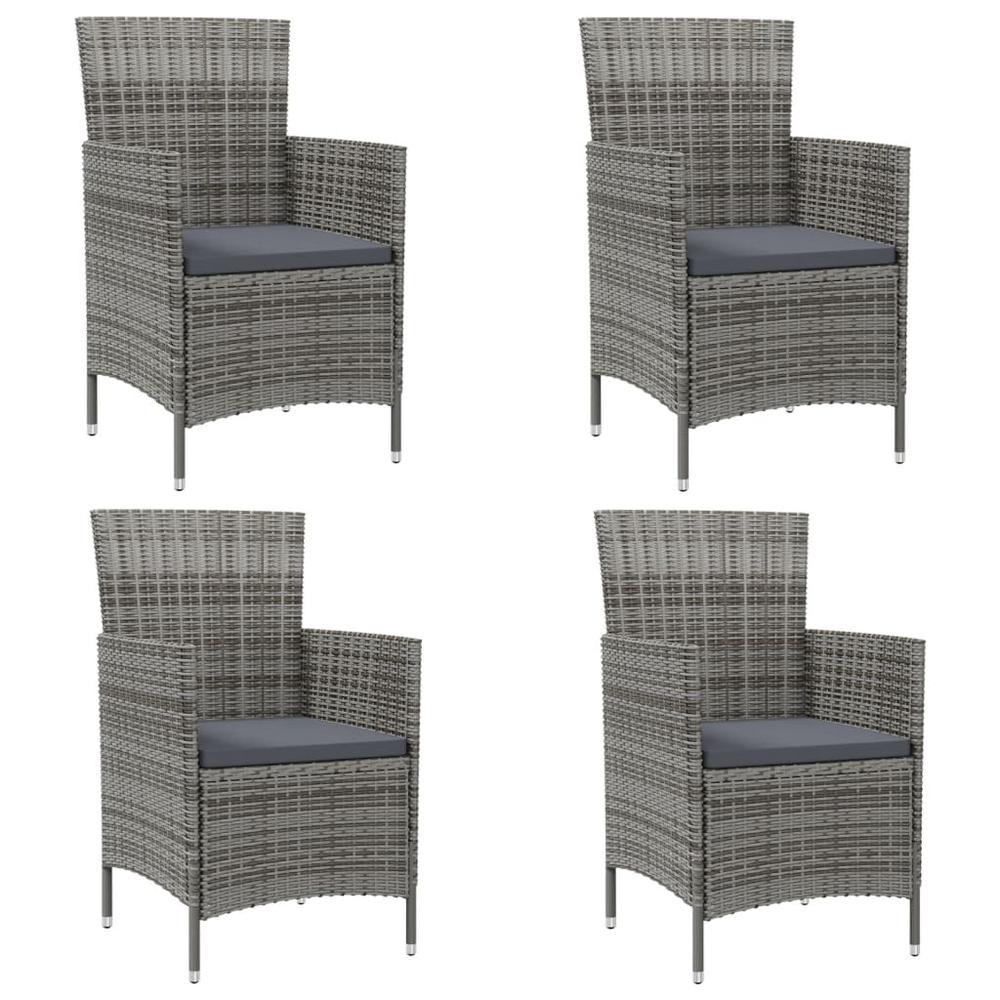 vidaXL Patio Chairs with Cushions 4 pcs Poly Rattan Gray, 316690. Picture 1