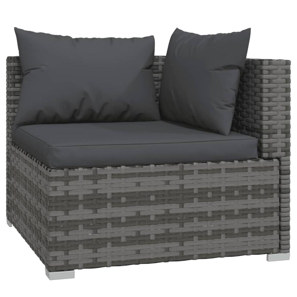 vidaXL 6 Piece Patio Lounge Set with Cushions Poly Rattan Gray, 3102301. Picture 3