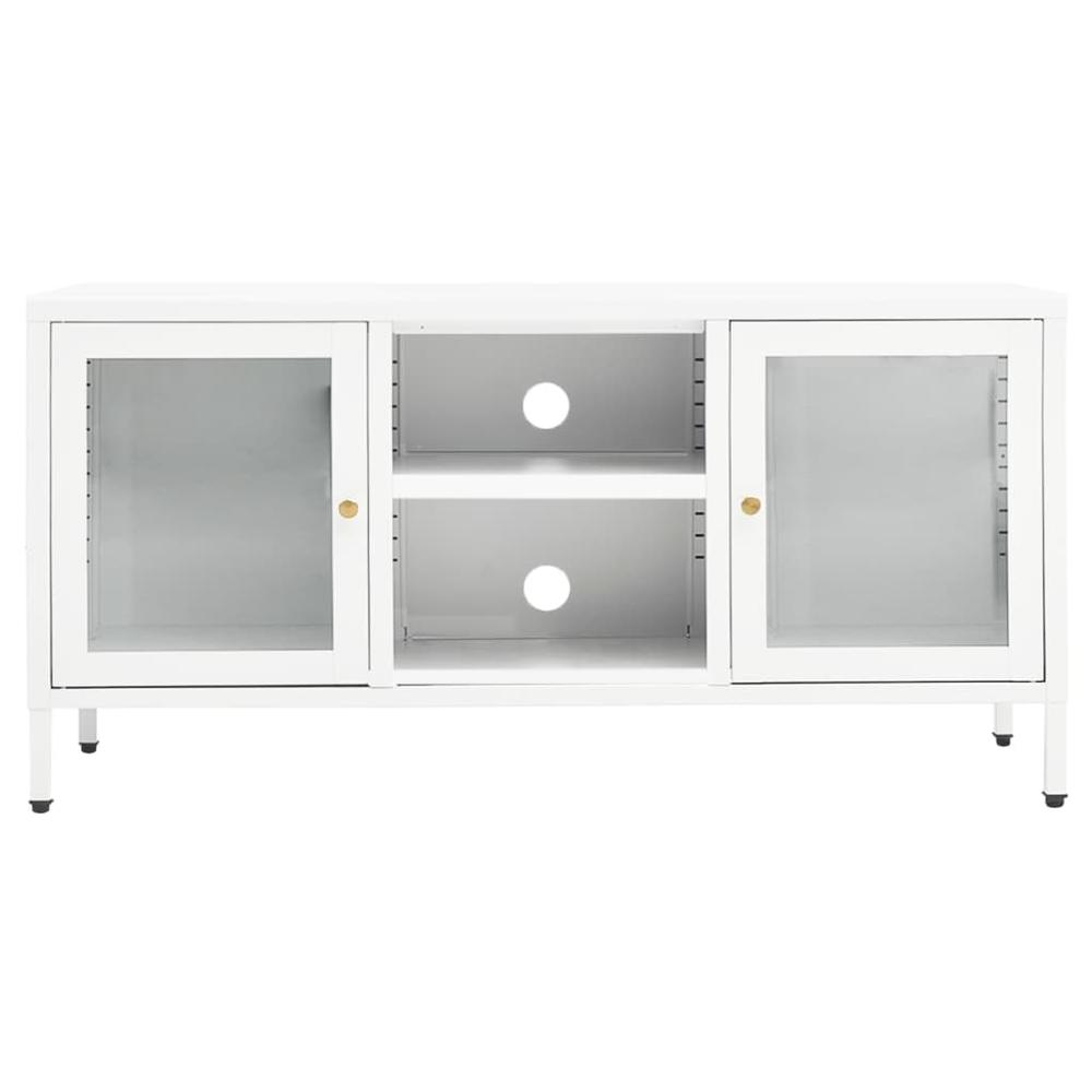 vidaXL TV Cabinet White 41.3"x13.8"x20.5" Steel and Glass. Picture 3