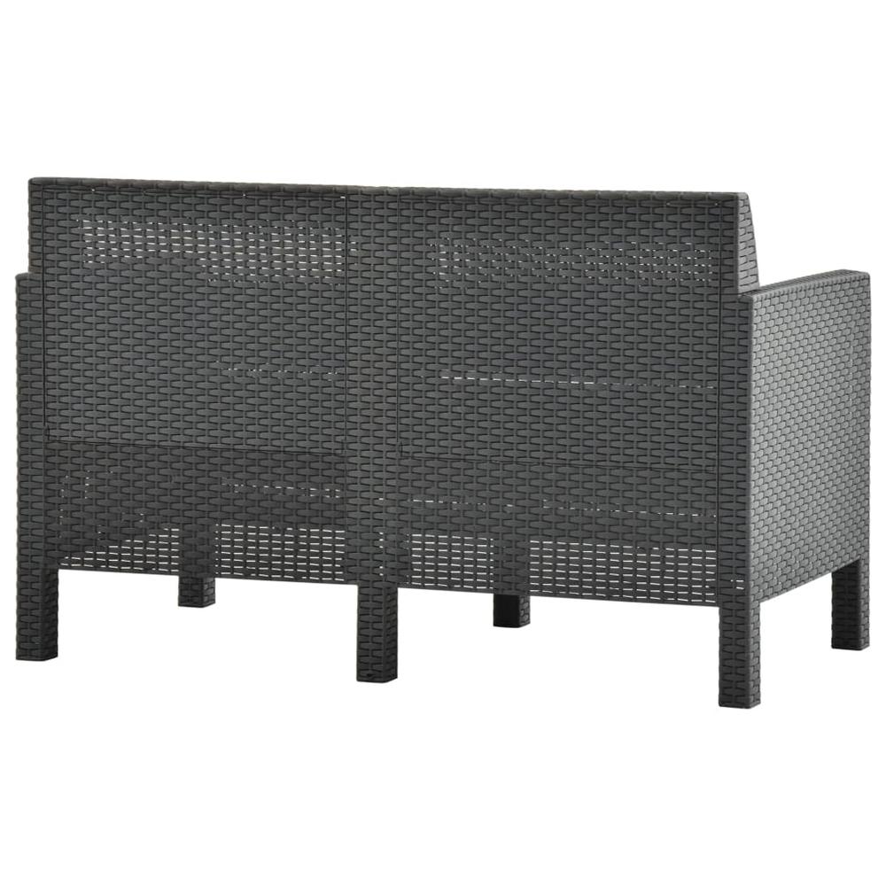 vidaXL 2-Seater Patio Sofa with Cushions Anthracite PP Rattan. Picture 4