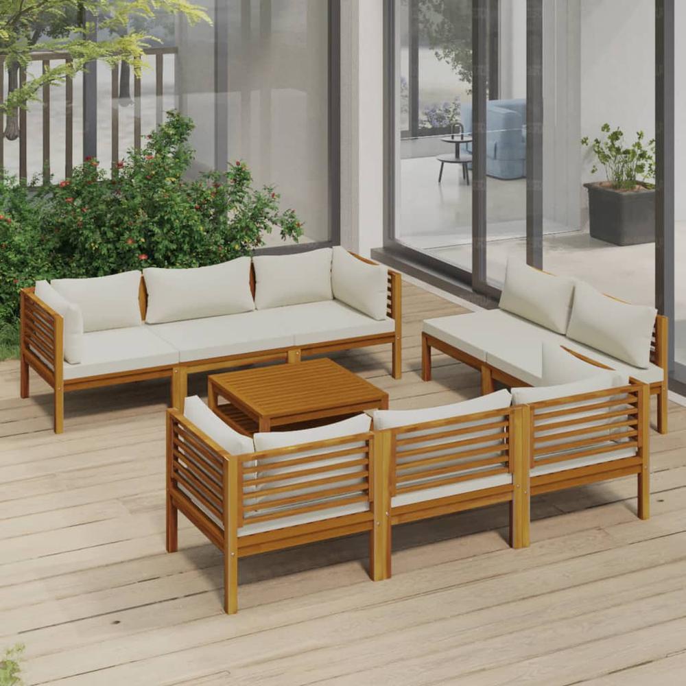 vidaXL 9 Piece Patio Lounge Set with Cream Cushion Solid Acacia Wood, 3086936. Picture 1