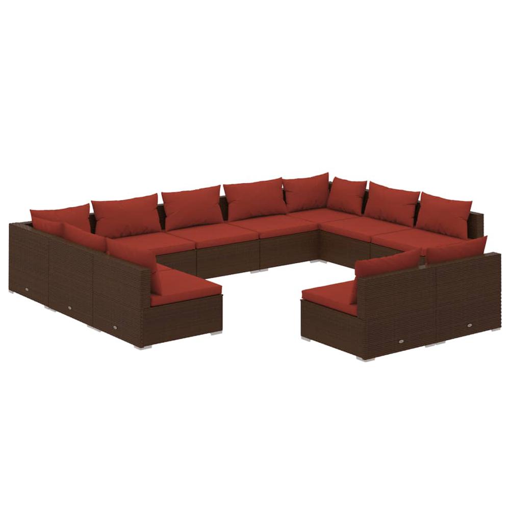 vidaXL 11 Piece Patio Lounge Set with Cushions Brown Poly Rattan, 3102123. Picture 2