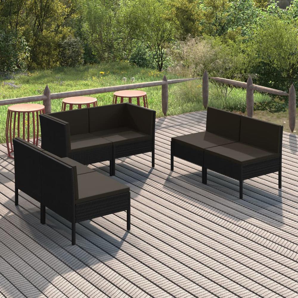 vidaXL 6 Piece Patio Lounge Set with Cushions Poly Rattan Black, 3094353. Picture 1