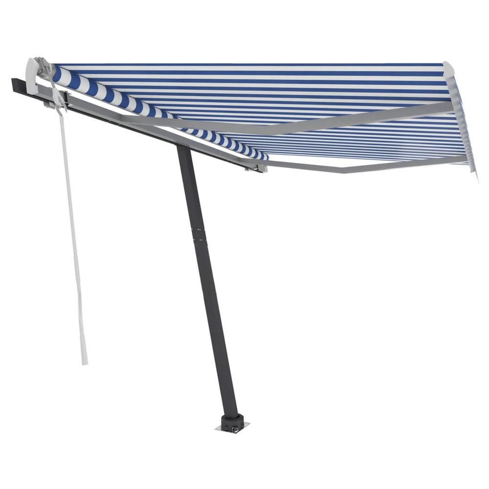 vidaXL Manual Retractable Awning with LED 118.1"x98.4" Blue and White. Picture 2