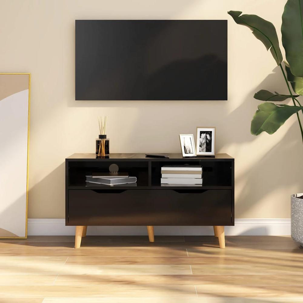 vidaXL TV Cabinet High Gloss Black 35.4"x15.7"x19.1" Engineered Wood. Picture 1