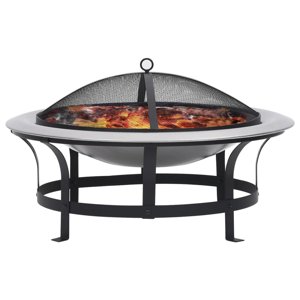 vidaXL Outdoor Fire Pit with Grill Stainless Steel 29.9". Picture 2