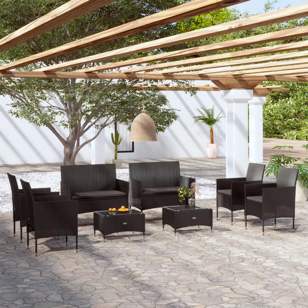 vidaXL 8 Piece Patio Lounge Set with Cushions Poly Rattan Black, 3095953. The main picture.