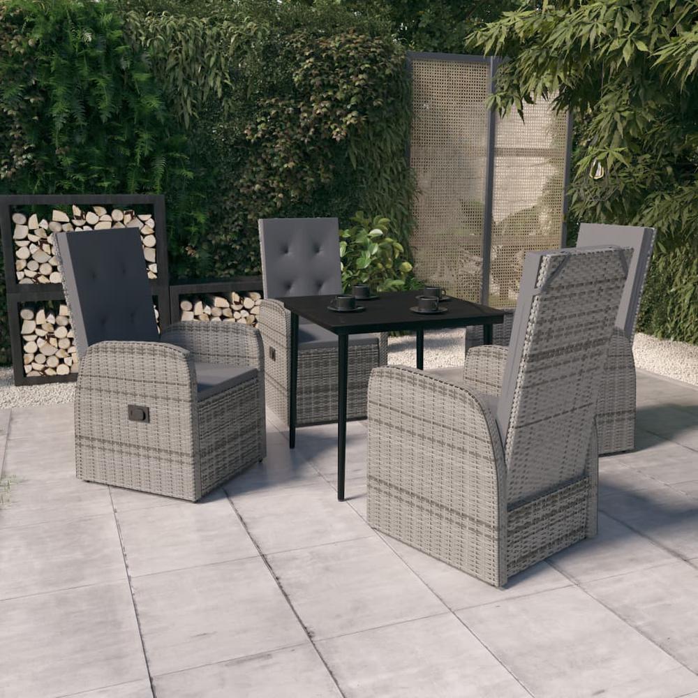 vidaXL 5 Piece Patio Dining Set with Cushions Gray, 3099486. Picture 1