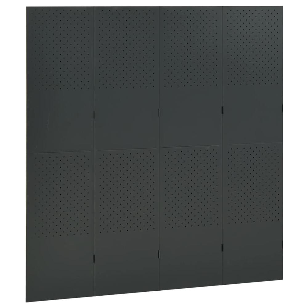 vidaXL 4-Panel Room Divider Anthracite 63"x70.9" Steel. Picture 3
