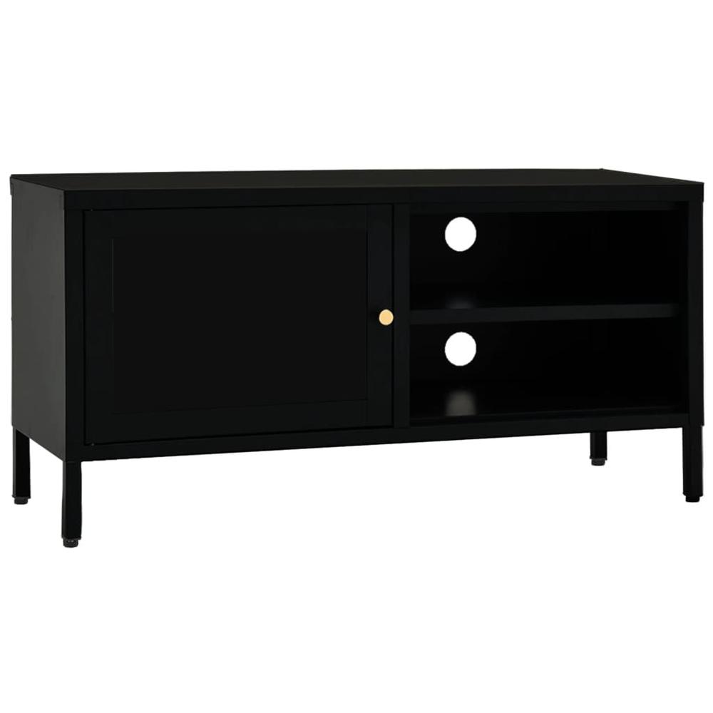 vidaXL TV Cabinet Black 35.4"x11.8"x17.3" Steel and Glass. Picture 2