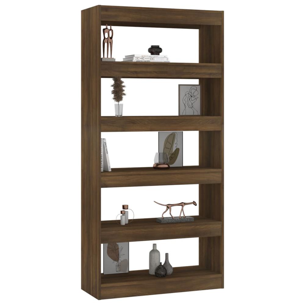 vidaXL Book Cabinet/Room Divider Brown Oak 31.5"x11.8"x65.4" Engineered Wood. Picture 4