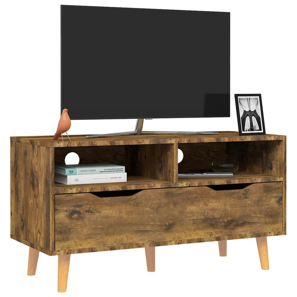 vidaXL TV Cabinet Smoked Oak 35.4"x15.7"x19.1" Engineered Wood. Picture 3