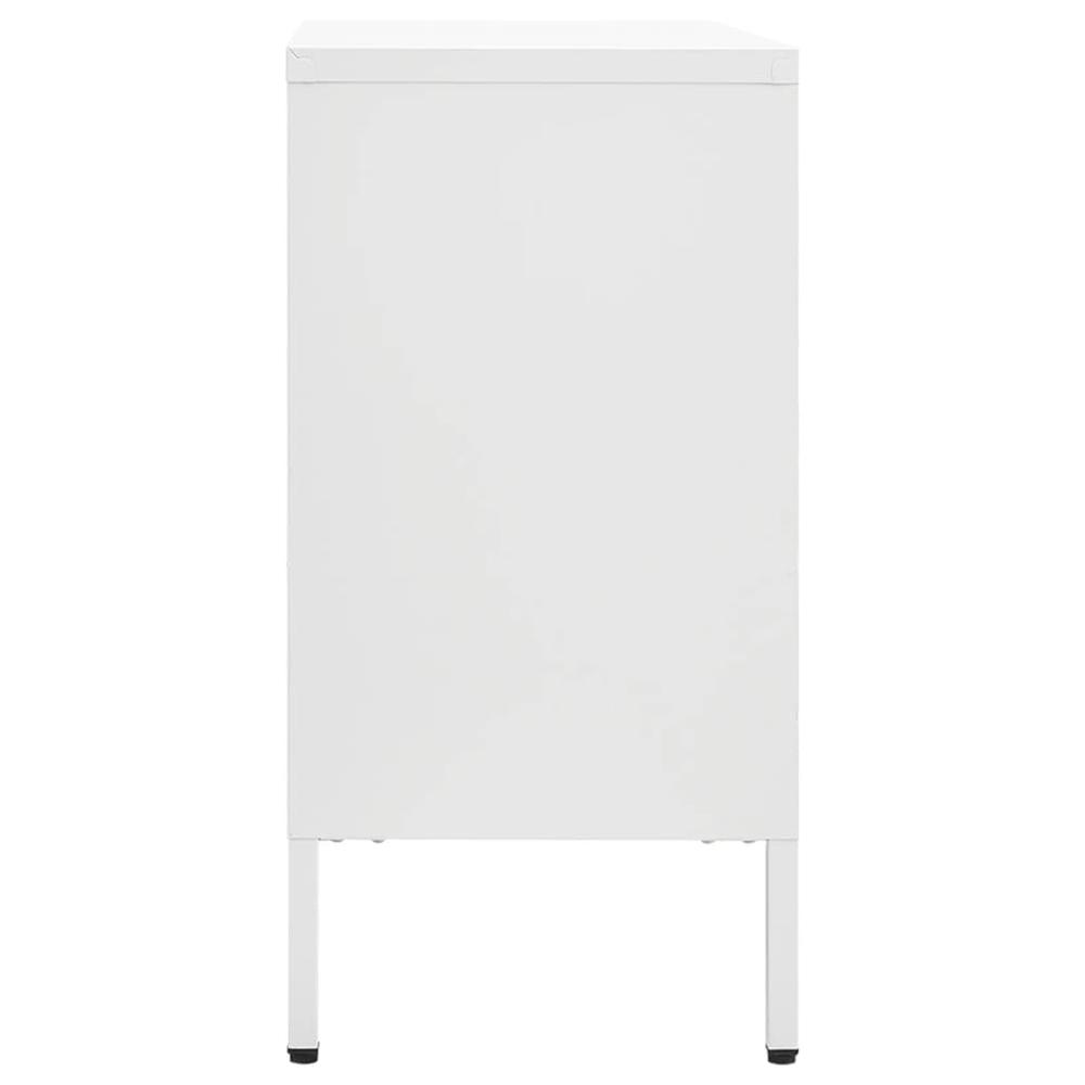 vidaXL Sideboard White 29.5"x13.8"x27.6" Steel and Tempered Glass. Picture 4