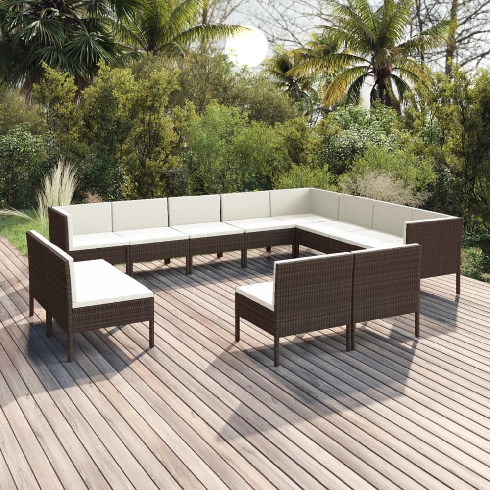 vidaXL 12 Piece Patio Lounge Set with Cushions Poly Rattan Brown, 3094483. Picture 1