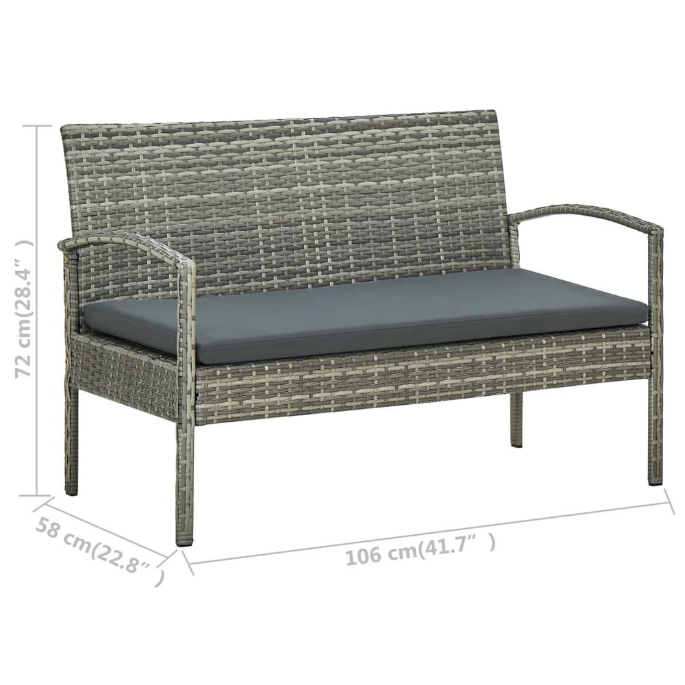 vidaXL 4 Piece Patio Lounge Set with Cushions Poly Rattan Gray, 45787. Picture 11