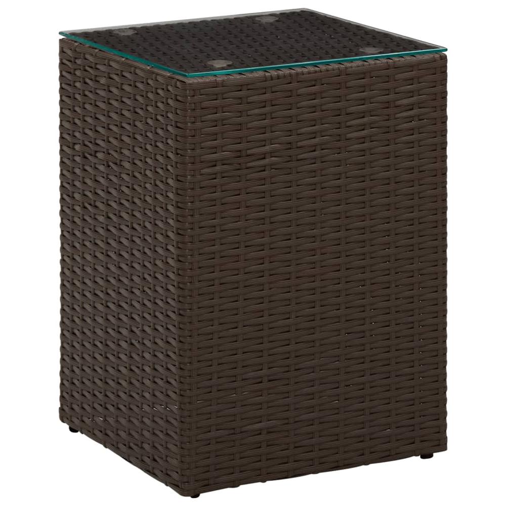 vidaXL Side Tables 3 pcs with Glass Top Brown Poly Rattan. Picture 3