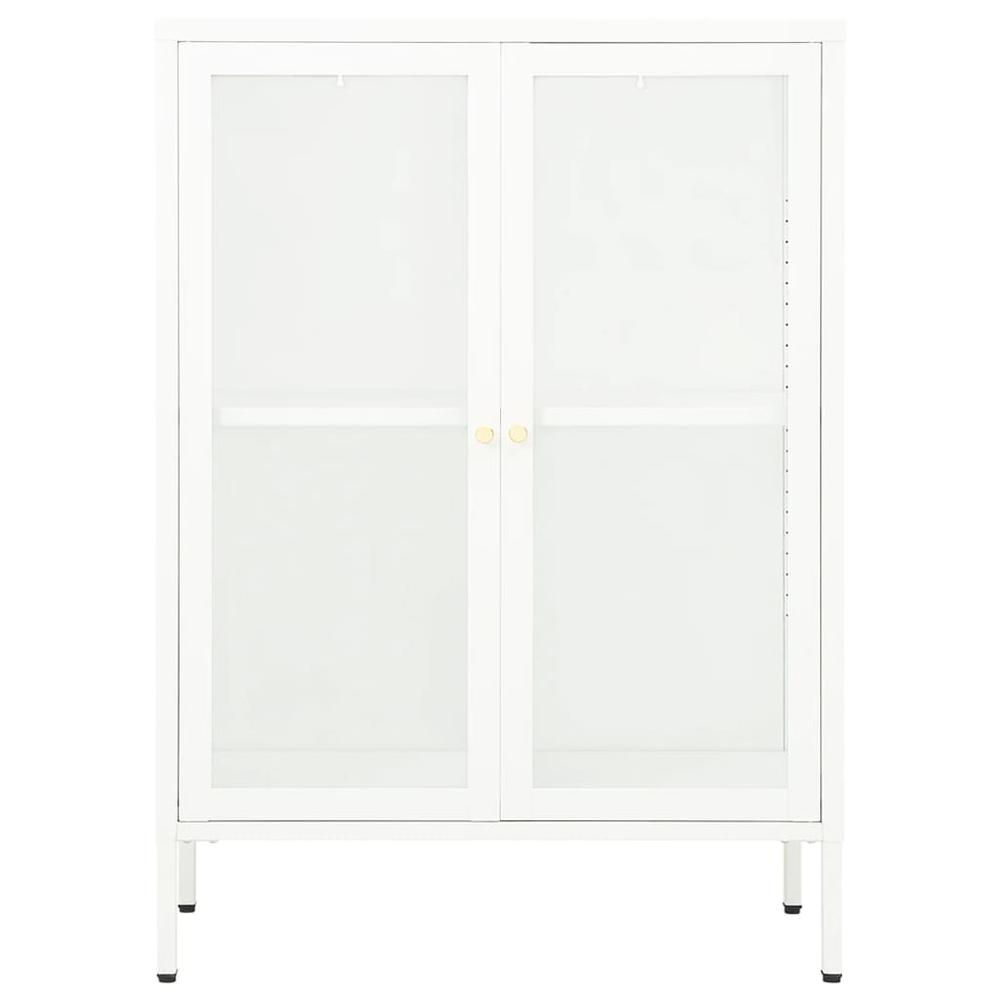 vidaXL Sideboard White 29.5"x13.8"x41.3" Steel and Glass. Picture 3