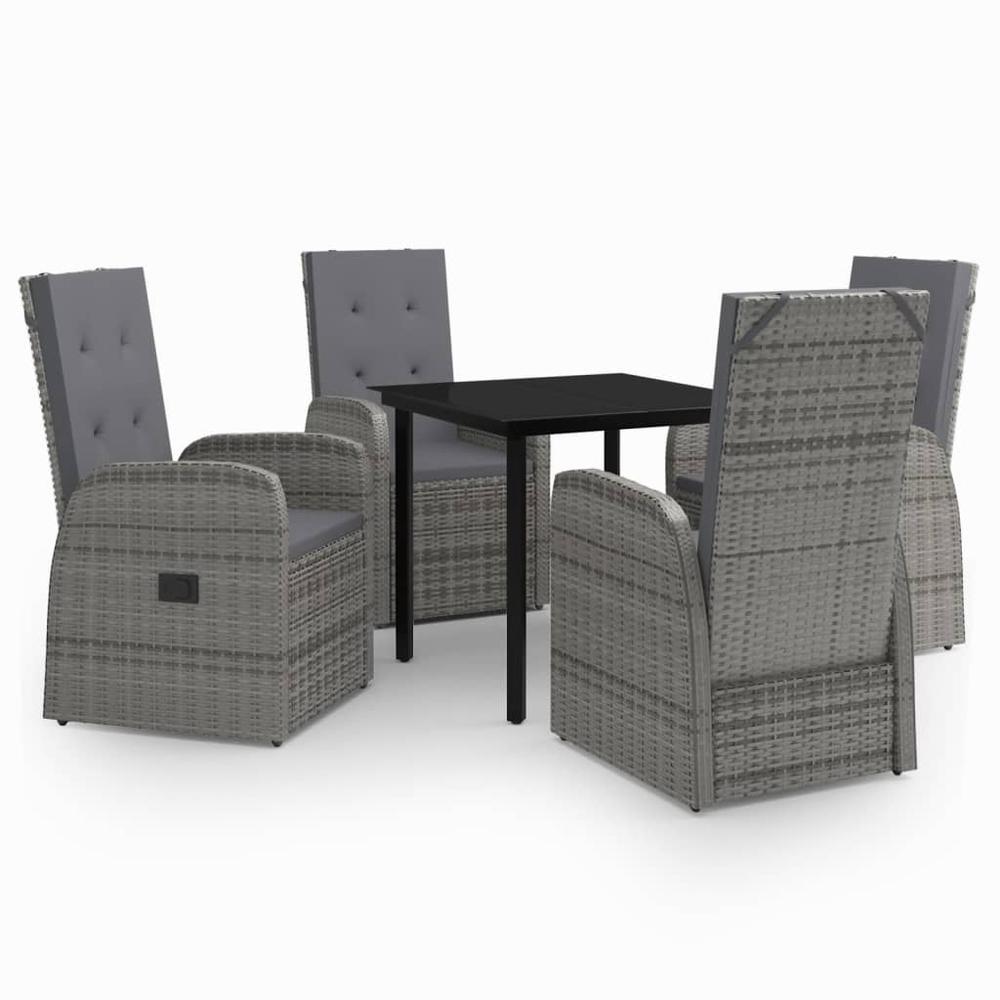 vidaXL 5 Piece Patio Dining Set with Cushions Gray, 3099474. Picture 2