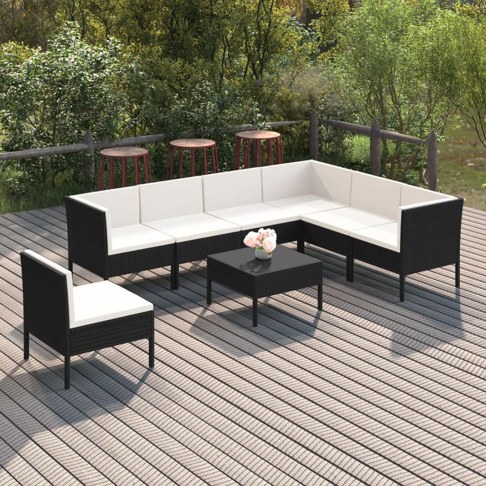 vidaXL 8 Piece Patio Lounge Set with Cushions Poly Rattan Black, 3094440. Picture 1