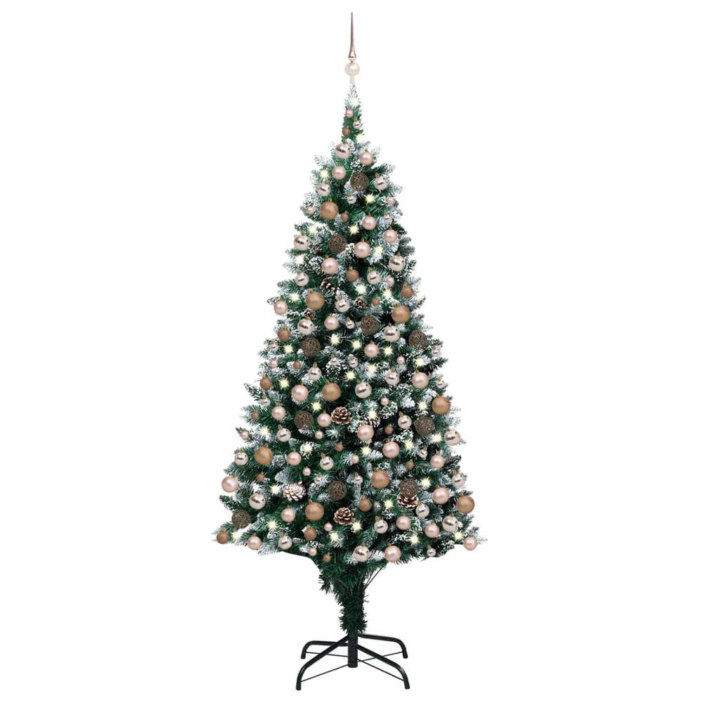 vidaXL Artificial Christmas Tree with LEDs&Ball Set&Pine Cones 82.7", 3077618. Picture 1