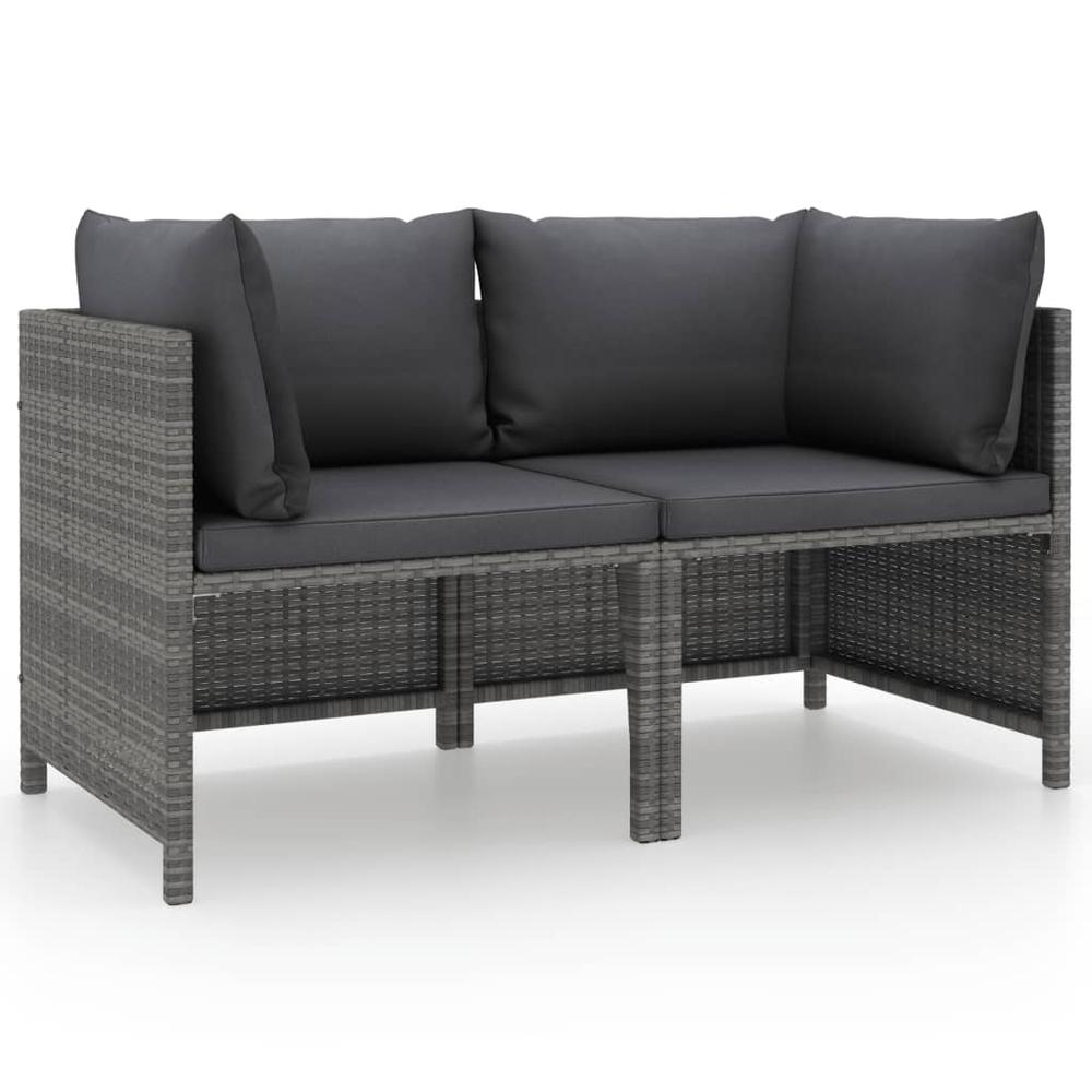 vidaXL 2-Seater Patio Sofa with Cushions Gray Poly Rattan, 313498. Picture 1