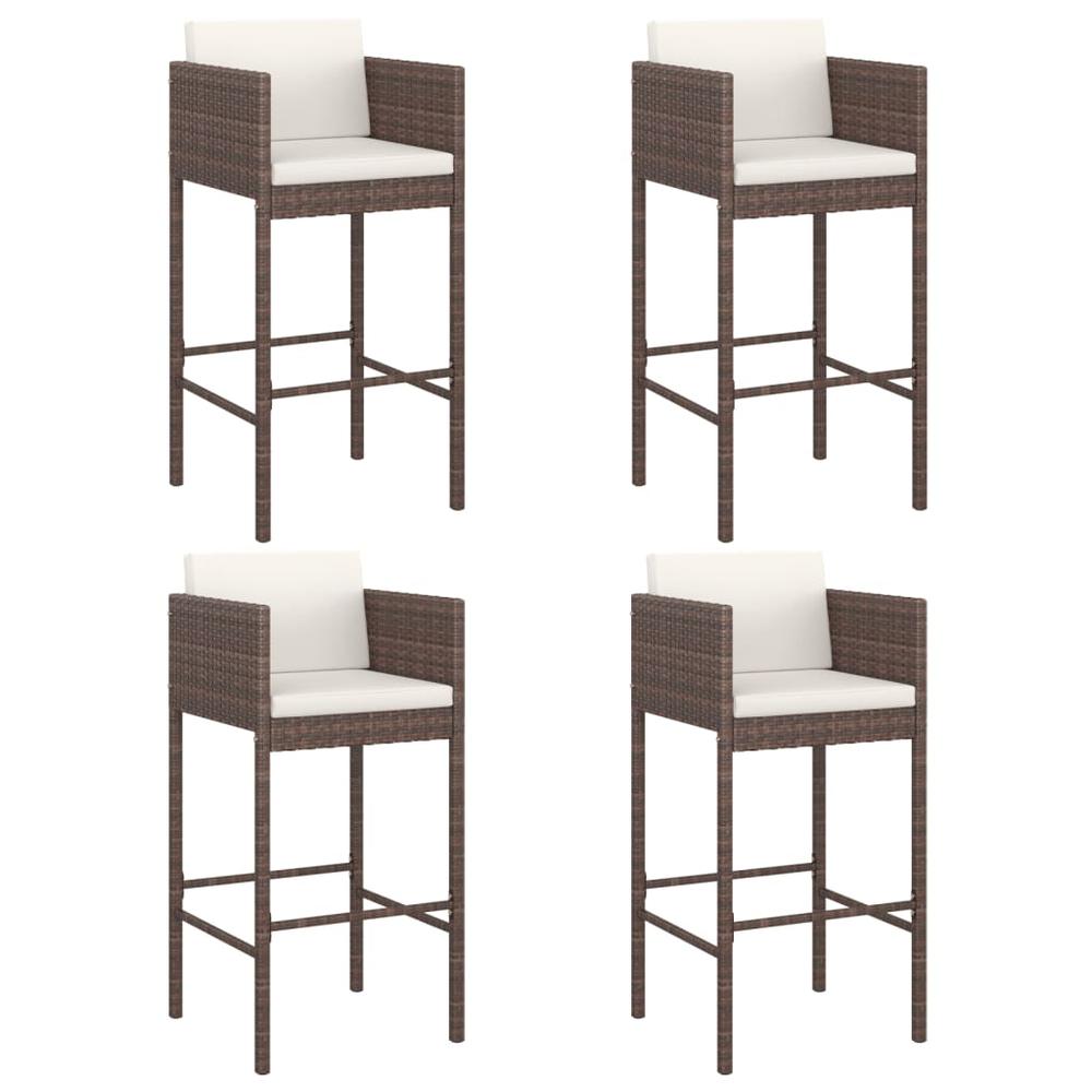 vidaXL Bar Stools 4 pcs with Cushions Brown Poly Rattan. Picture 2