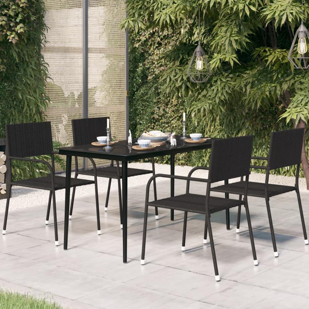 vidaXL Patio Dining Table Black 55.1"x27.6"x29.1" Steel and Glass, 318750. Picture 1