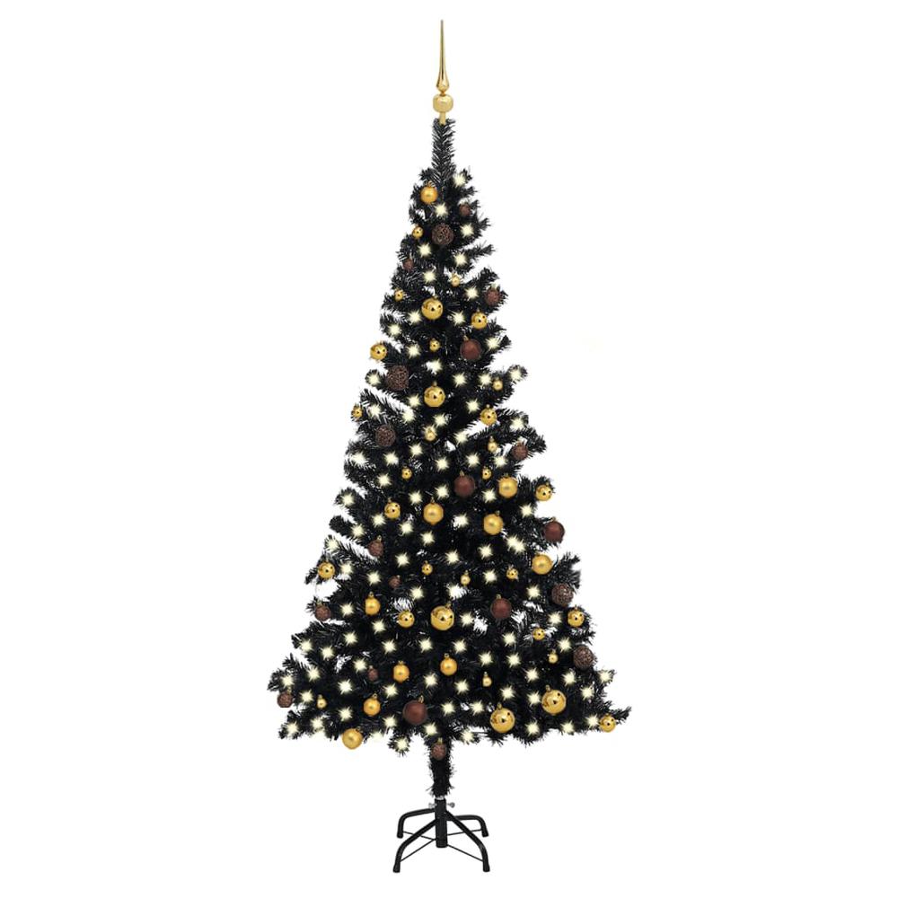 vidaXL Artificial Christmas Tree with LEDs&Ball Set Black 82.7" PVC, 3077505. Picture 1