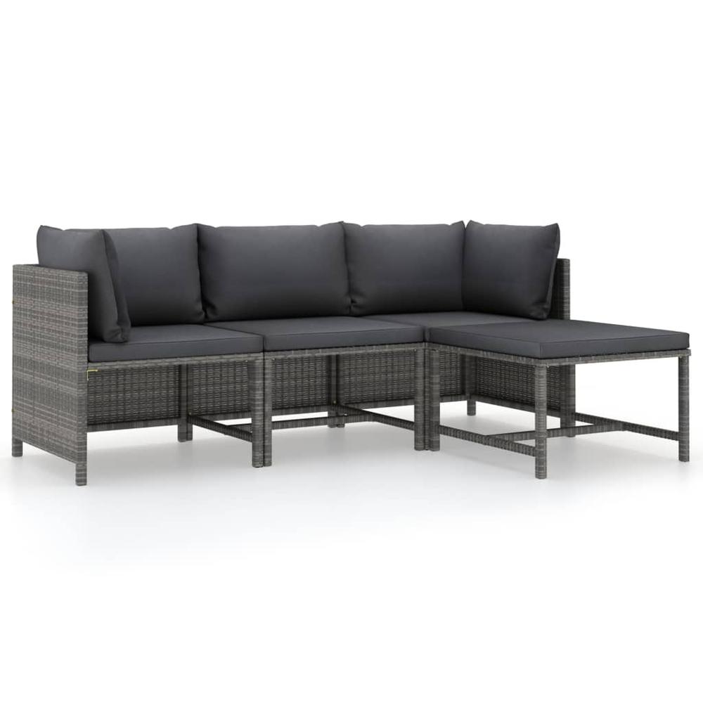 vidaXL 4 Piece Patio Lounge Set with Cushions Poly Rattan Gray, 313502. Picture 1