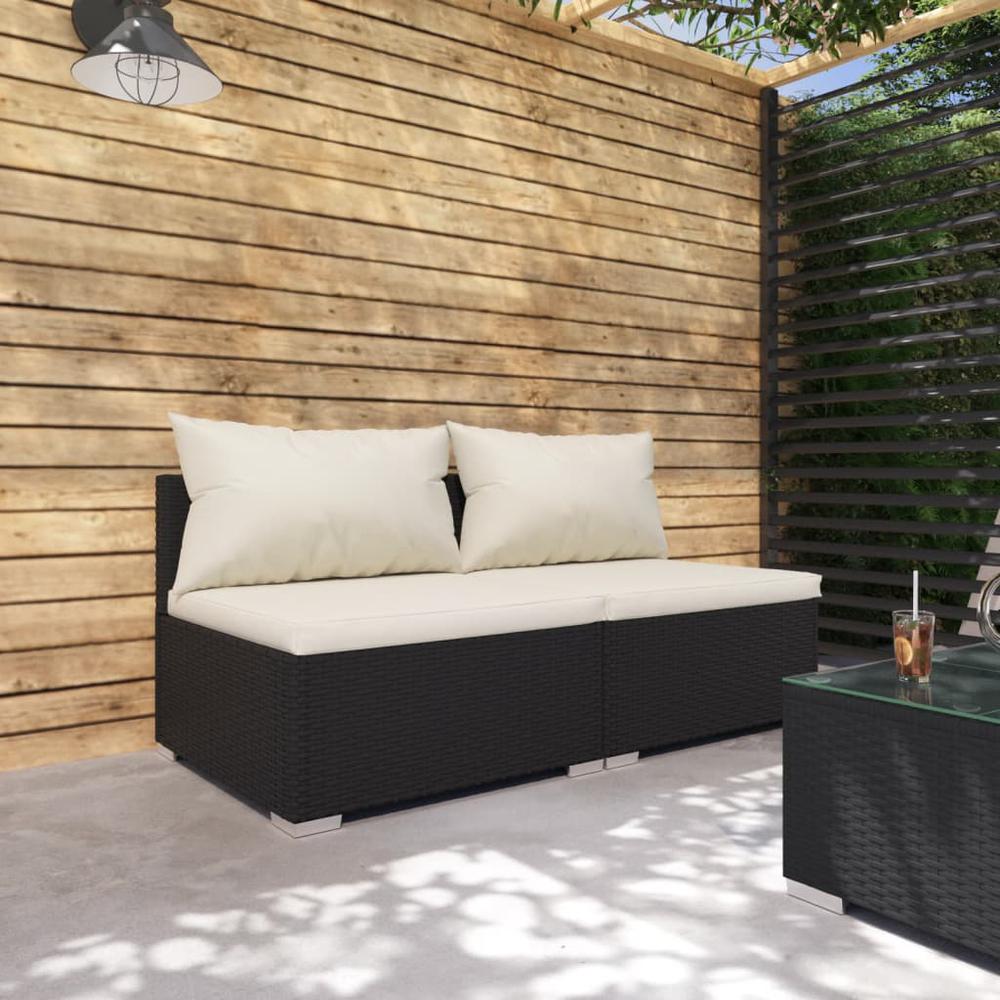 vidaXL 2 Piece Patio Lounge Set with Cushions Poly Rattan Black, 3101391. Picture 1