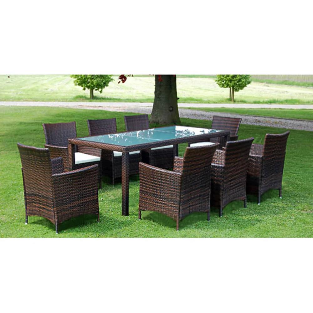 vidaXL 9 Piece Outdoor Dining Set with Cushions Poly Rattan Brown, 43117. Picture 1