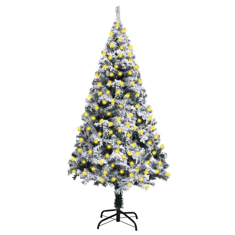 vidaXL Artificial Christmas Tree with LEDs&Flocked Snow Green 82.7". Picture 1