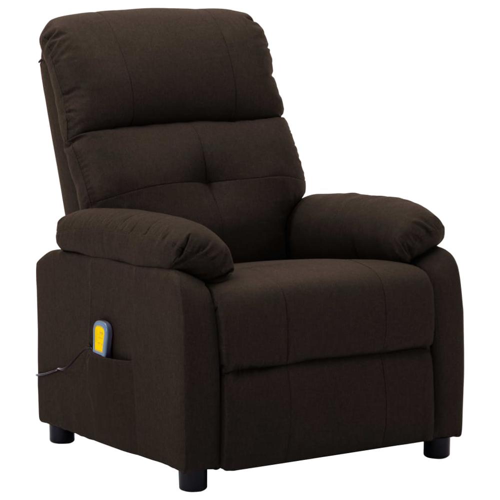 vidaXL Massage Recliner Chair Dark Brown Fabric. Picture 1