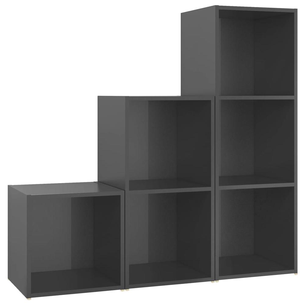 vidaXL 3 Piece TV Cabinet Set High Gloss Gray Engineered Wood, 3080086. Picture 2