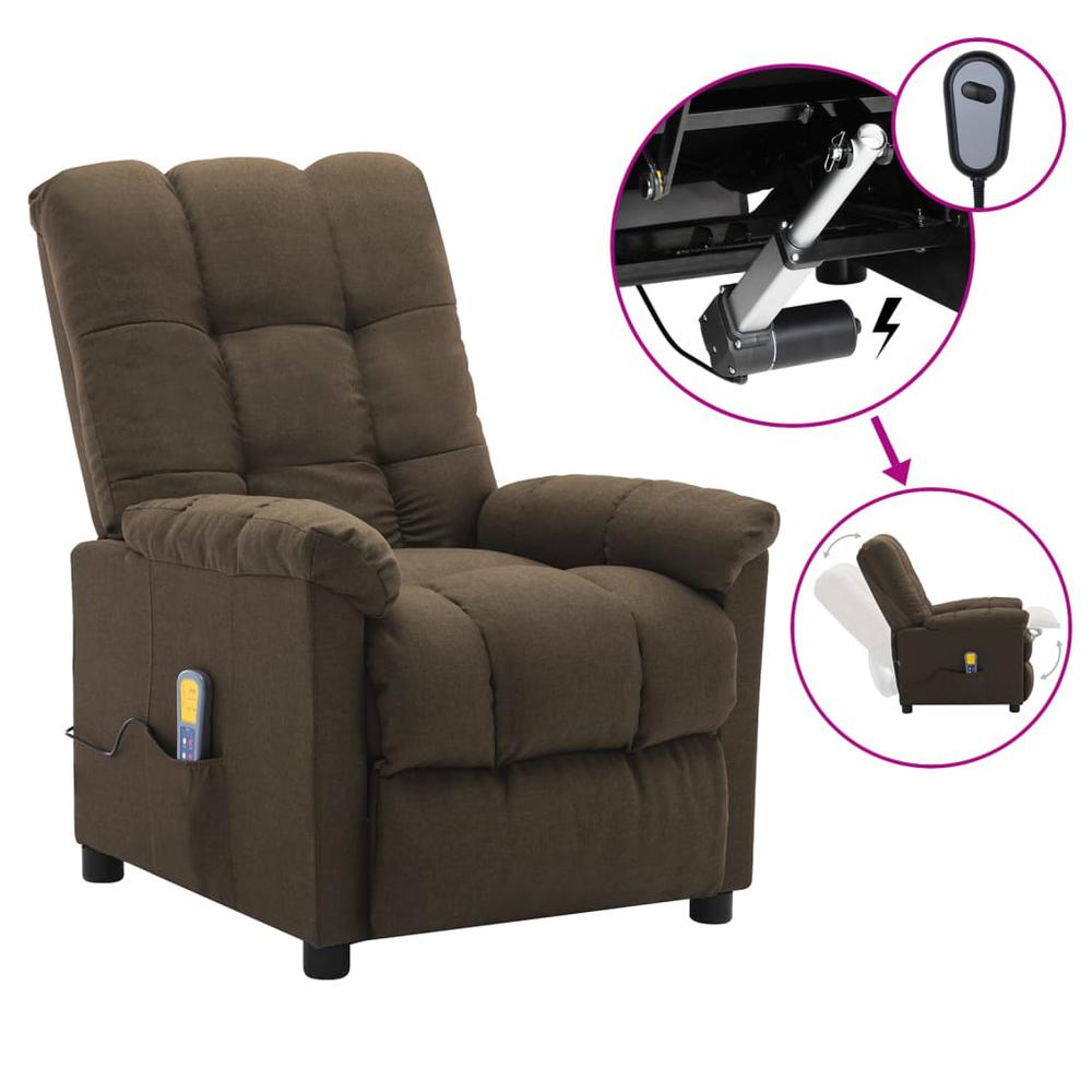 vidaXL Electric Massage Recliner Brown Fabric, 3074040. Picture 1