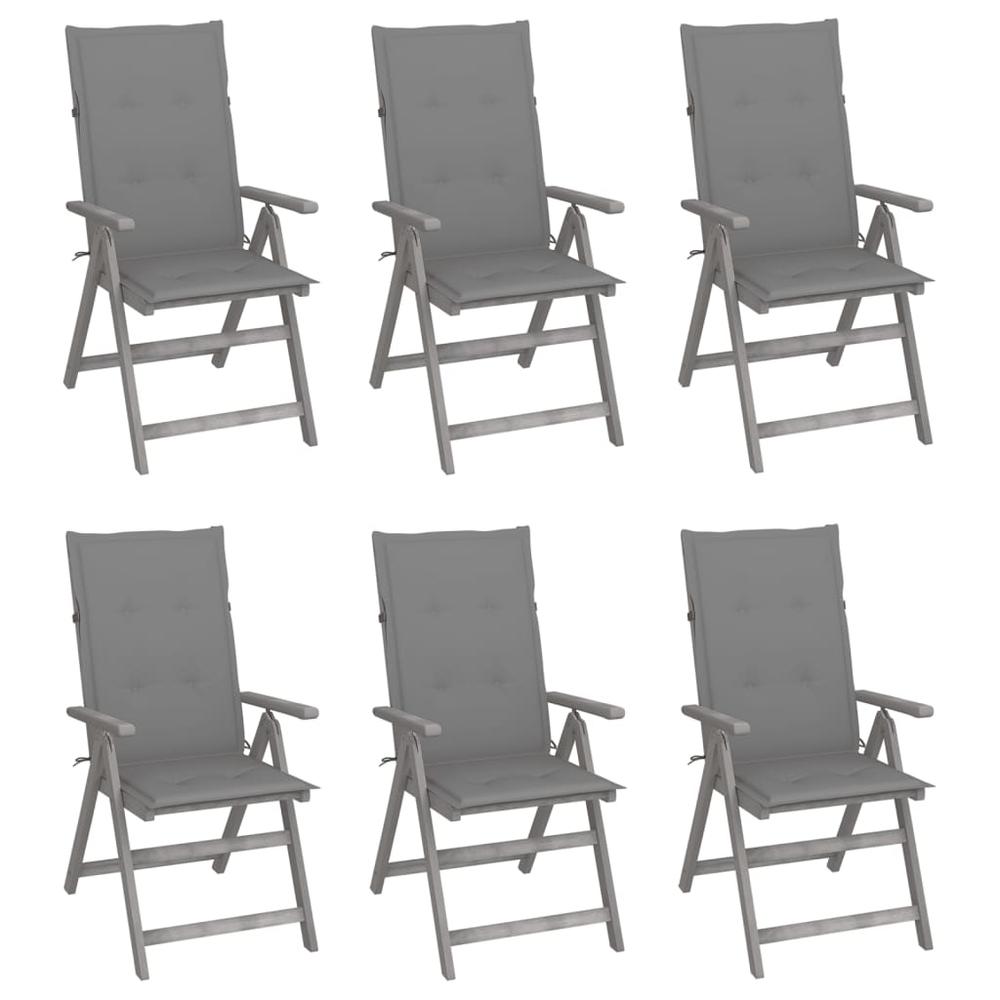 vidaXL Patio Reclining Chairs 6 pcs with Cushions Solid Acacia Wood, 3065318. Picture 1