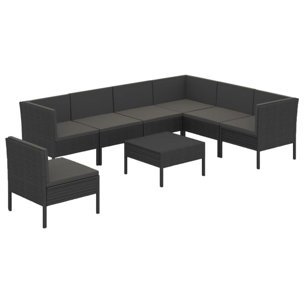 vidaXL 8 Piece Patio Lounge Set with Cushions Poly Rattan Black, 3094441. Picture 2