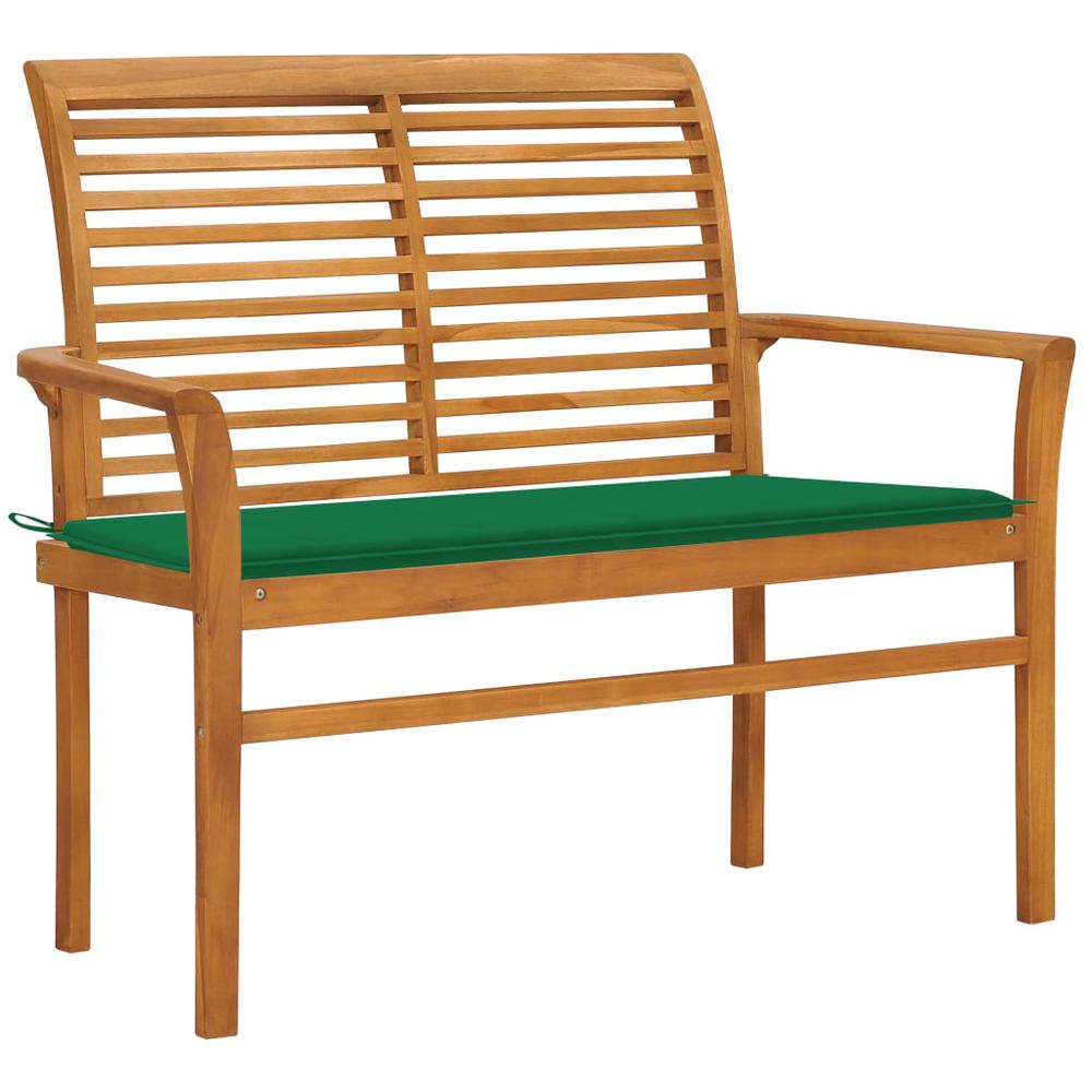vidaXL Patio Bench with Green Cushion 44.1" Solid Teak Wood. Picture 1