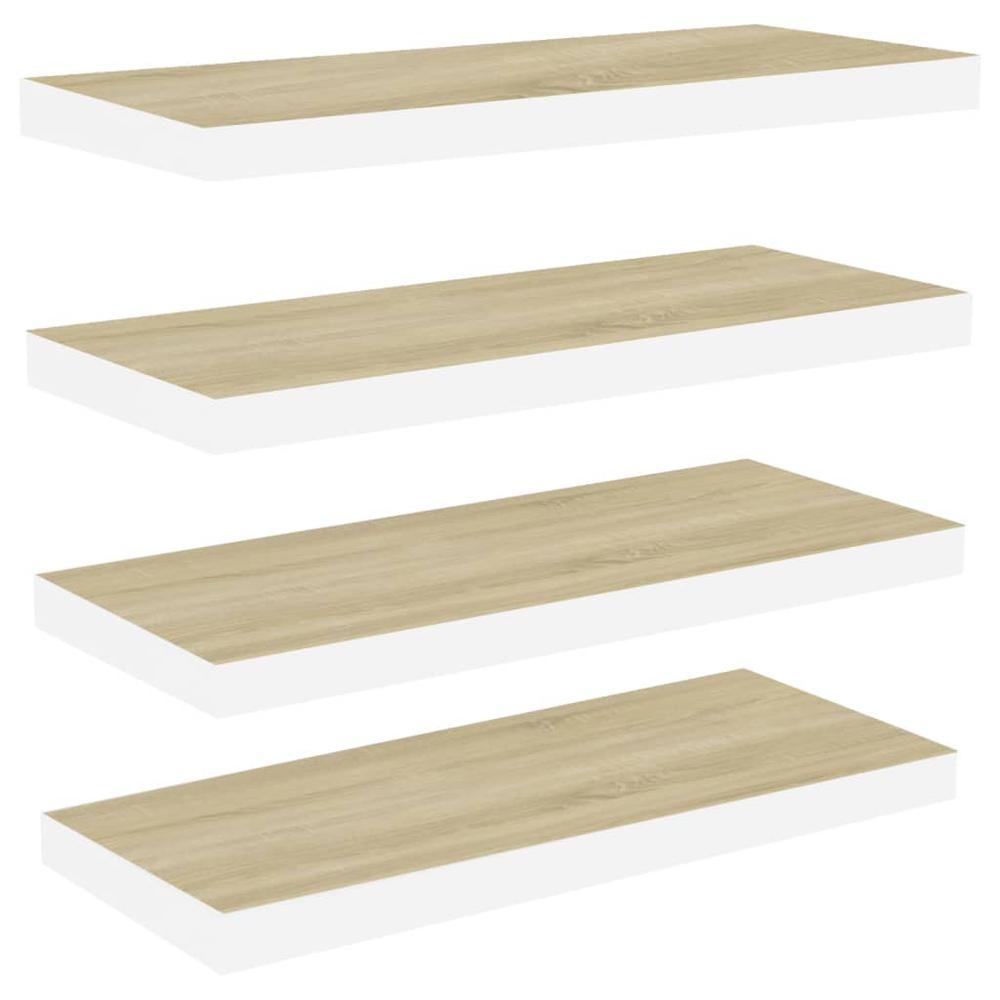 vidaXL Floating Wall Shelves 4 pcs Oak and White 23.6"x9.3"x1.5" MDF. Picture 2