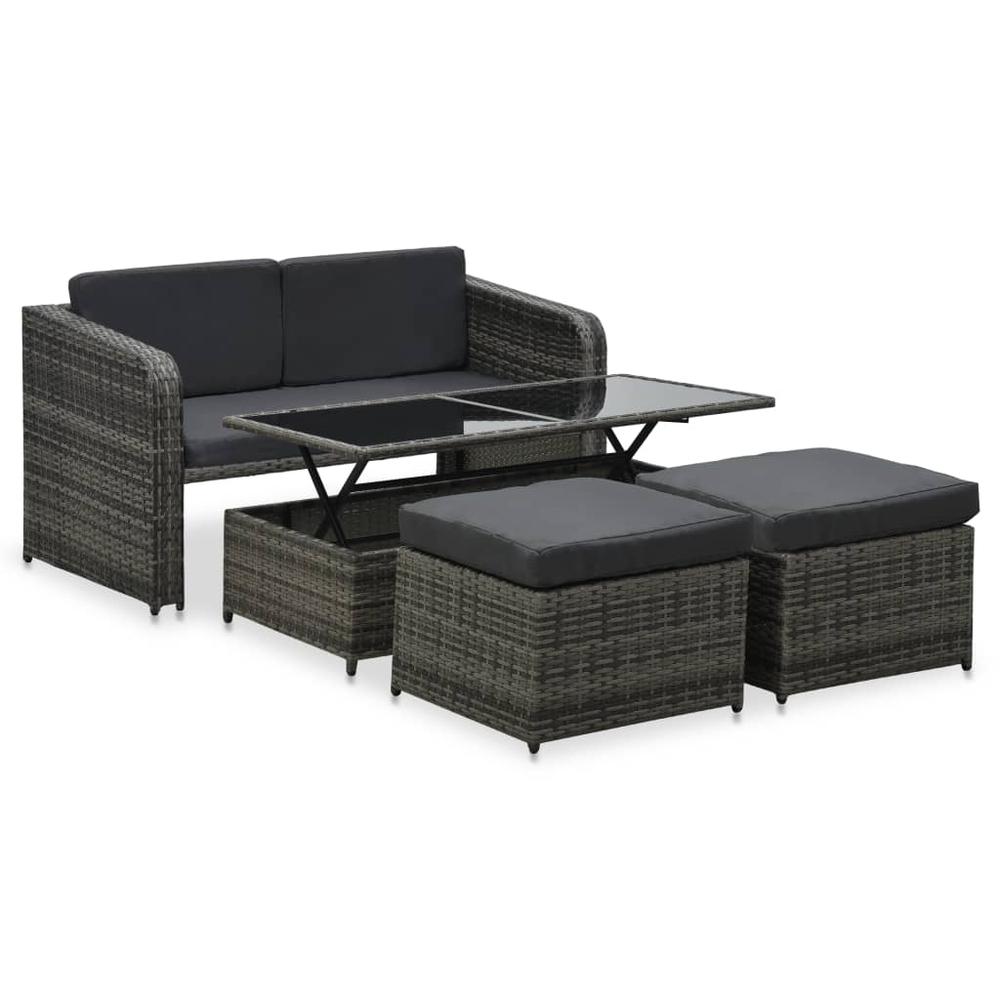 vidaXL 4 Piece Patio Lounge Set with Cushions Poly Rattan Anthracite. Picture 2