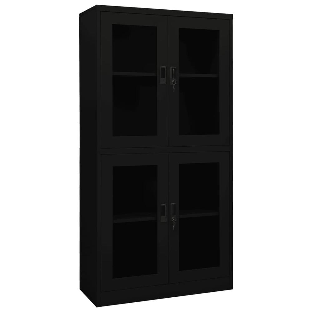 vidaXL Office Cabinet Black 35.4"x15.7"x70.9" Steel and Tempered Glass, 335940. Picture 1