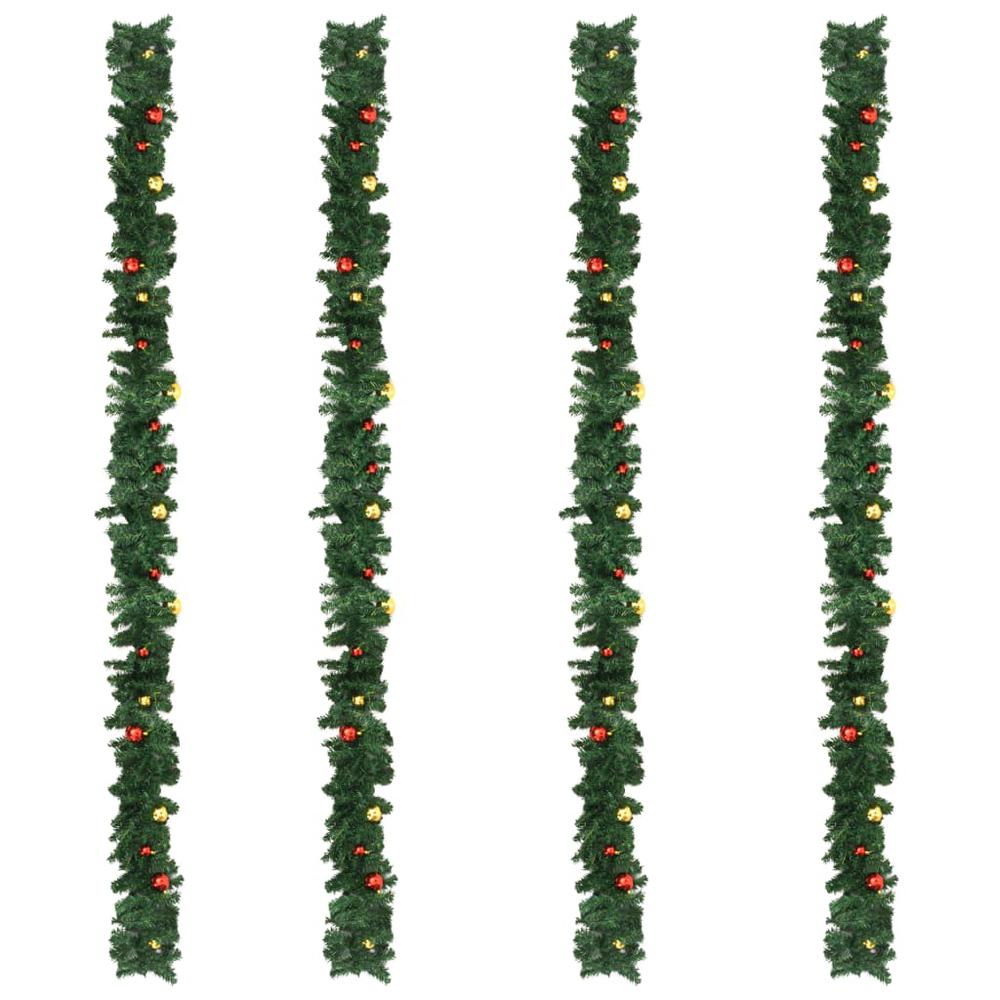 vidaXL Christmas Garlands 4 pcs with Baubles Green 106.2" PVC. Picture 4