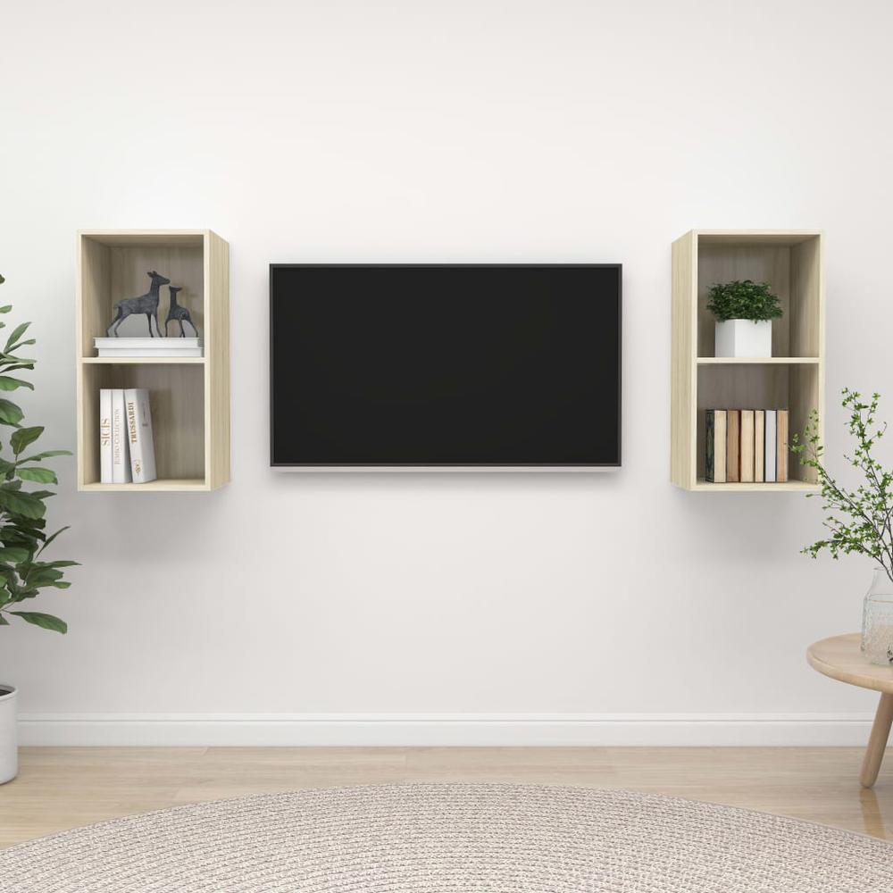 vidaXL Wall-mounted TV Cabinets 2 pcs Sonoma Oak Engineered Wood, 3079847. Picture 1